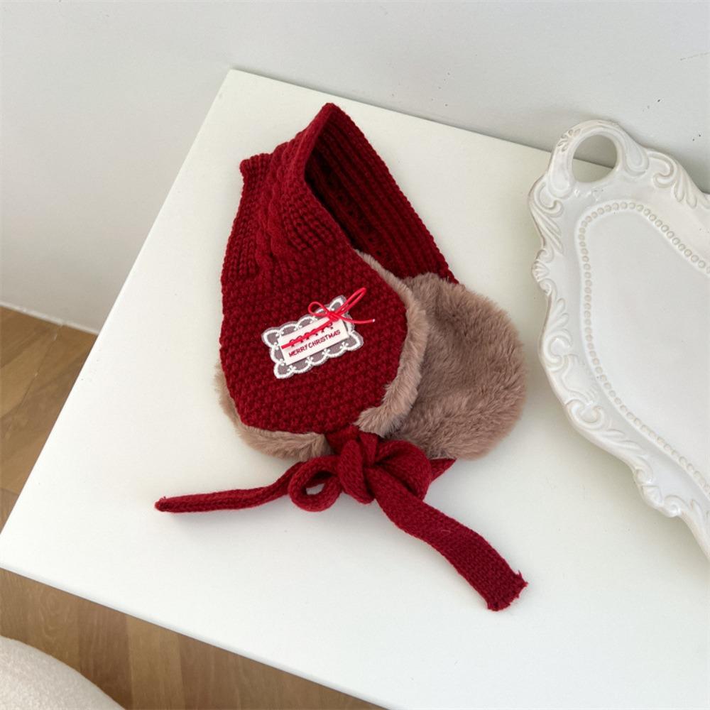 

Ear Warp Lace label Autumn Winter Earmuffs Thickened Knitted Ear Muffs Windproof Multi-functional Children Scarf красный