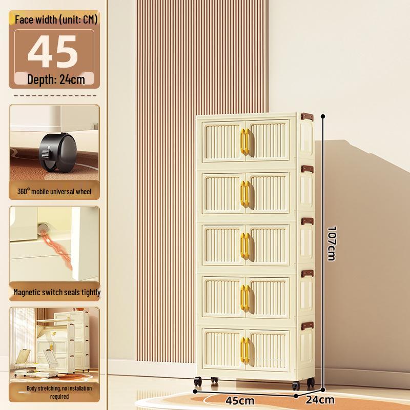 40-60cm Wide Transparent Foldable Double Door Floor Storage Cabinet with Multiple Layers