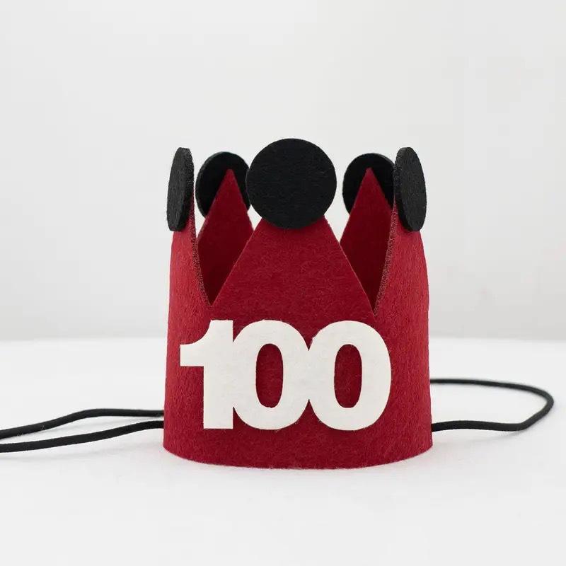 1pc Birthday Crown Hat for Kids Red Felt Princess Crown with Number First Birthday Party Decorations Favors 1-10th 30th 100th