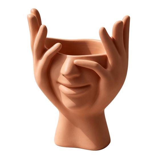 Contemporary Desk Accessory for Friends 3D Printed Face Vase, Face-Holding Pen Holder Art Decor, Creative Makeup Brush Modern Minimalist Home