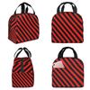 Schwarz-Rote Streifen Gestreifte Geometrische Linien Isolierte Lunchtasche für Kinder Schul-Kühltasche Thermische Lebensmittelbox Tragetasche Lunchboxen