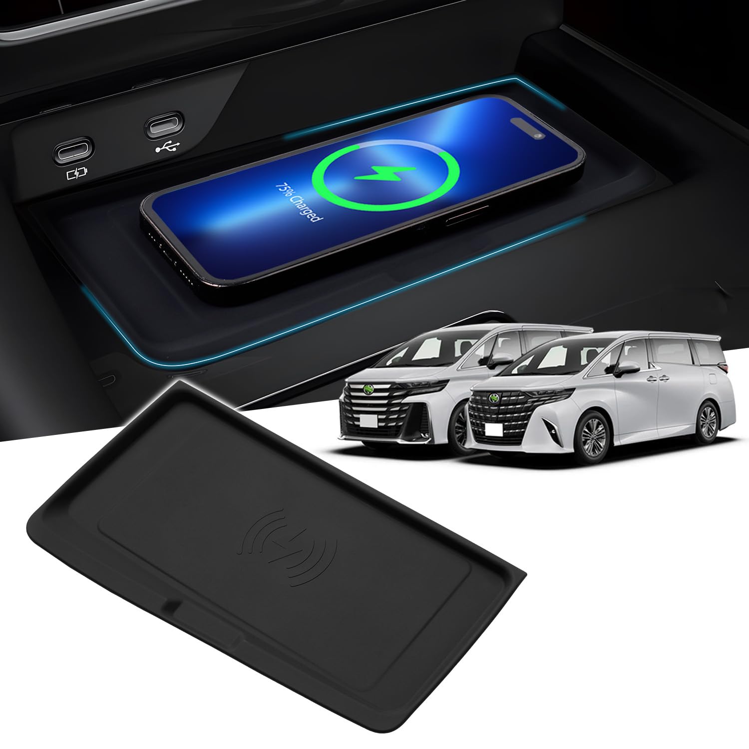 

Новый Toyota Alphard 40 Серия Vellfire Коврик-органайзер в открытый лоток Коврик в центральную консоль Резиновый коврик для беспроводной зарядки Аксессуары Эксклюзивный резиновый коврик для тюнинга чёрный