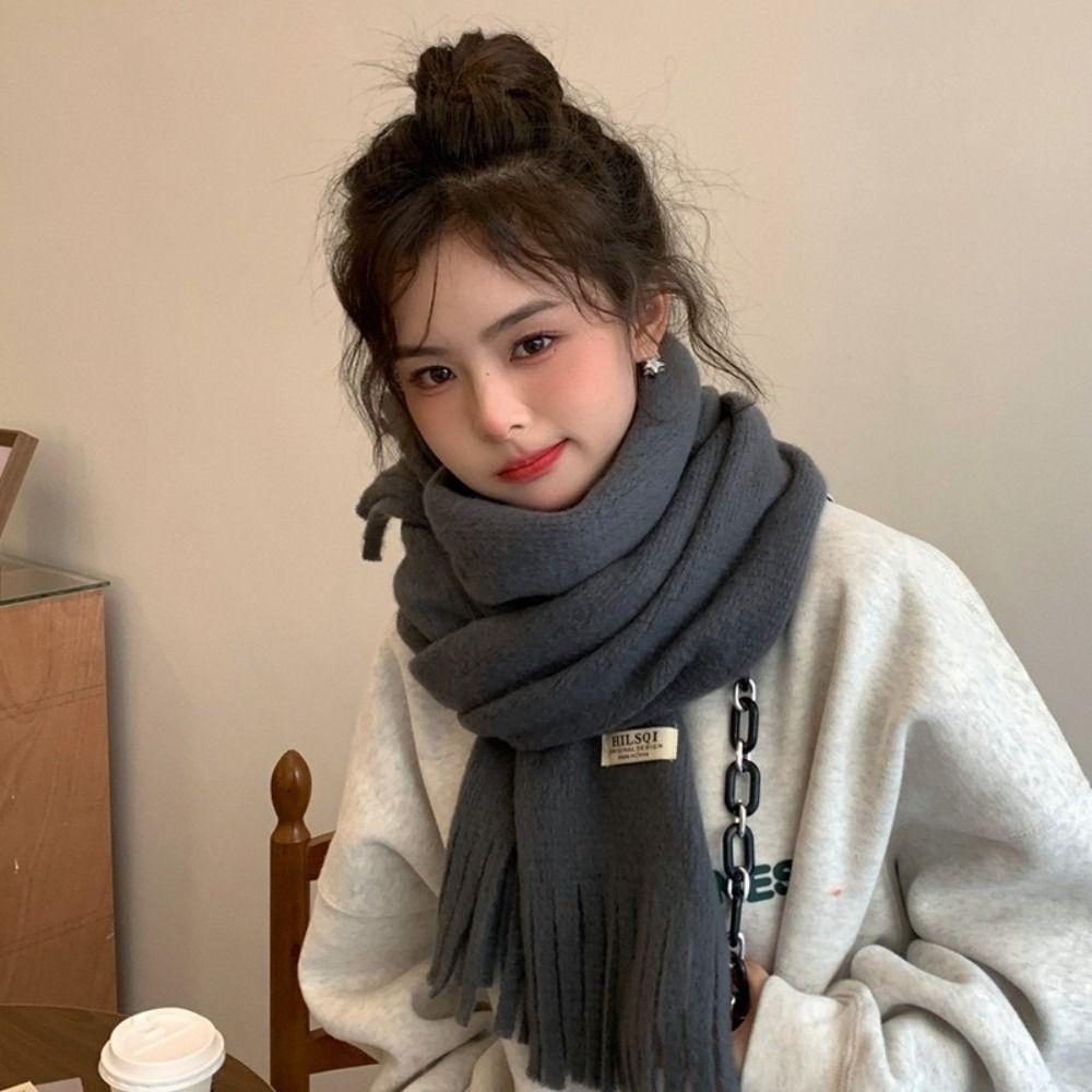 Long Tassel Winter Wool Scarf Plush Long Shawl Simple Winter Cashmere Scarves Student