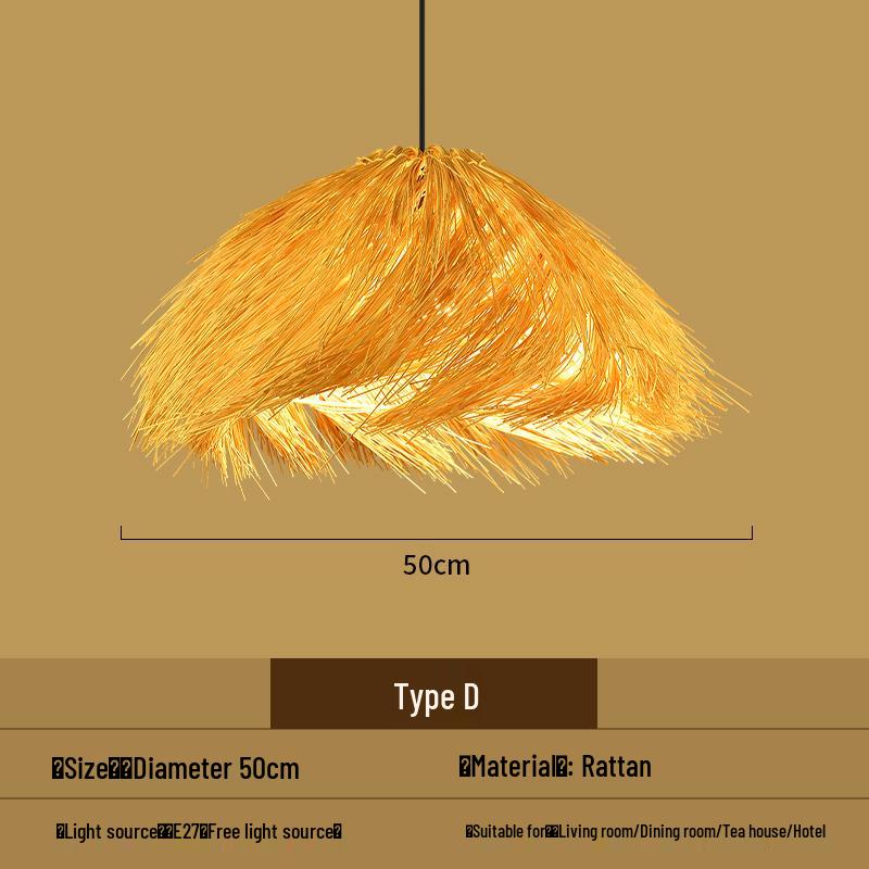 Bamboo Woven Pendant Light - Japanese Lantern for Dining, Restaurant, or Tea Room. Rattan Straw Hat Lampshade with New Chinese Art Design.