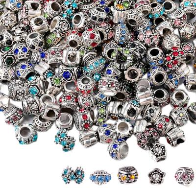 10/30/60 Pieces European Bead for Jewelry Making with Silver Metal Rhinestone Alloy Rhinestone Metal Beads Assorted