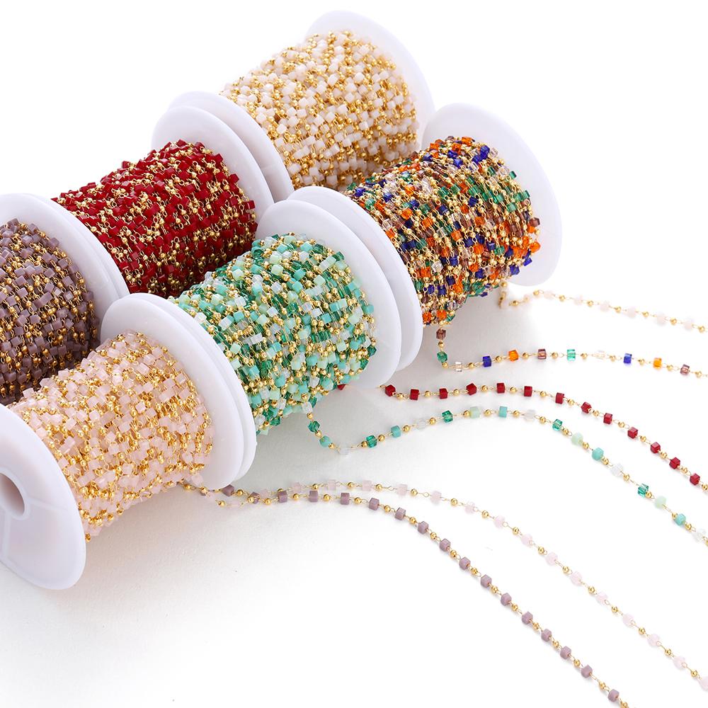 1Meter Colorful Cube Stone with Copper Beads Chains Necklace Chain for DIY Anklet Bracelets Handmade Jewelry Making Accessories