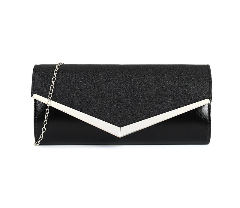 Women's Evening Clutch Bag with V-Shaped Trim - Black