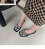 Square Toe Elegant Ladies Sandals Fashion Ladies Elastic Band Flat Heel Women Shallow Party Shoes Square Heel 35-40