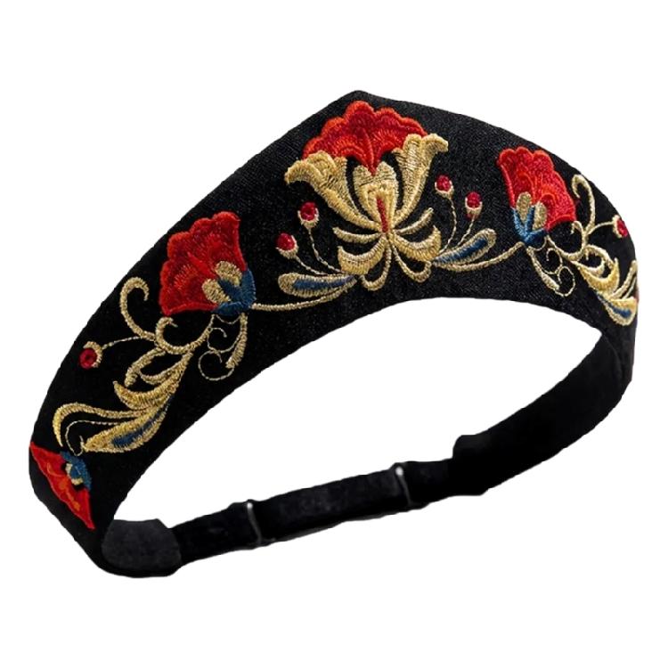 Embroidered Hair Band Elastic Tie Headband for Women Girls Antique Sports Stretchy Sweat Bands