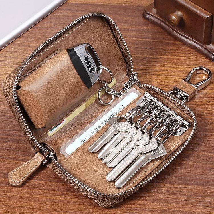 Neues Herren-Schlüsseletui mit PU-Textur, Schlüsseletui mit Reißverschluss und großer Kapazität und Multifunktions-Schlüsseletui