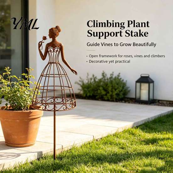 Botanical Garden Decor for Outdoor Spaces Vintage Lady Trellis Stake, Rustic Metal Silhouette Plant Support Climbing Stylish Art Accents Vines