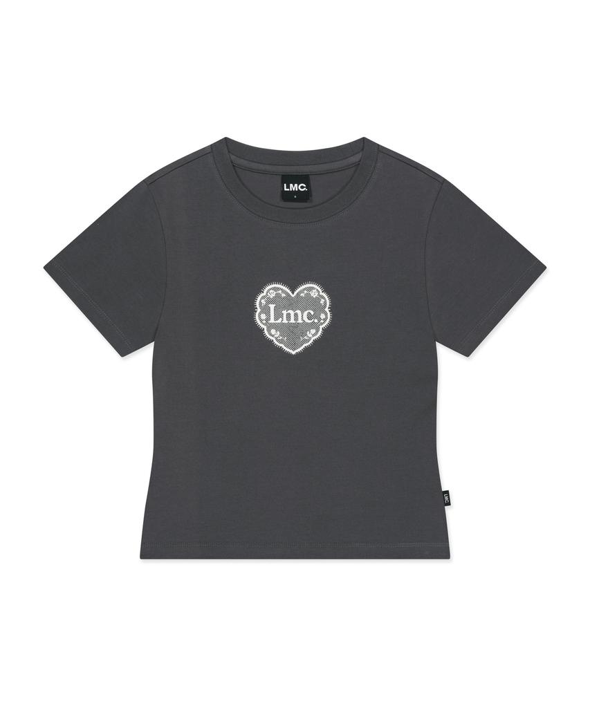 LMC Wm Lace Heart Cropped Tee Charcoal