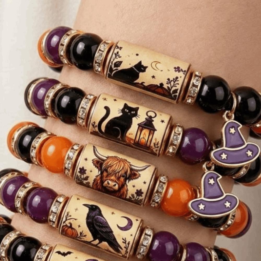 Beaded Halloween Beaded Bracelet Handmade Pumpkin Ghost Bead Jewelry  For Women Men