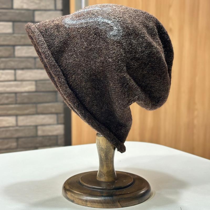 

Вязаная шапка-бини для женщин на осень и зиму, свободная, для большого обхвата головы, черная, теплая, японская, универсальная, подчеркивающая лицо, маленькая шапка-балаклава M（56-58cm）