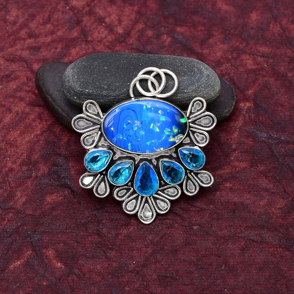 Awesome Australian Triplet Opal Gemstone Pendant: 925 Sterling Silver Handmade Pendant Necklace Jewelry