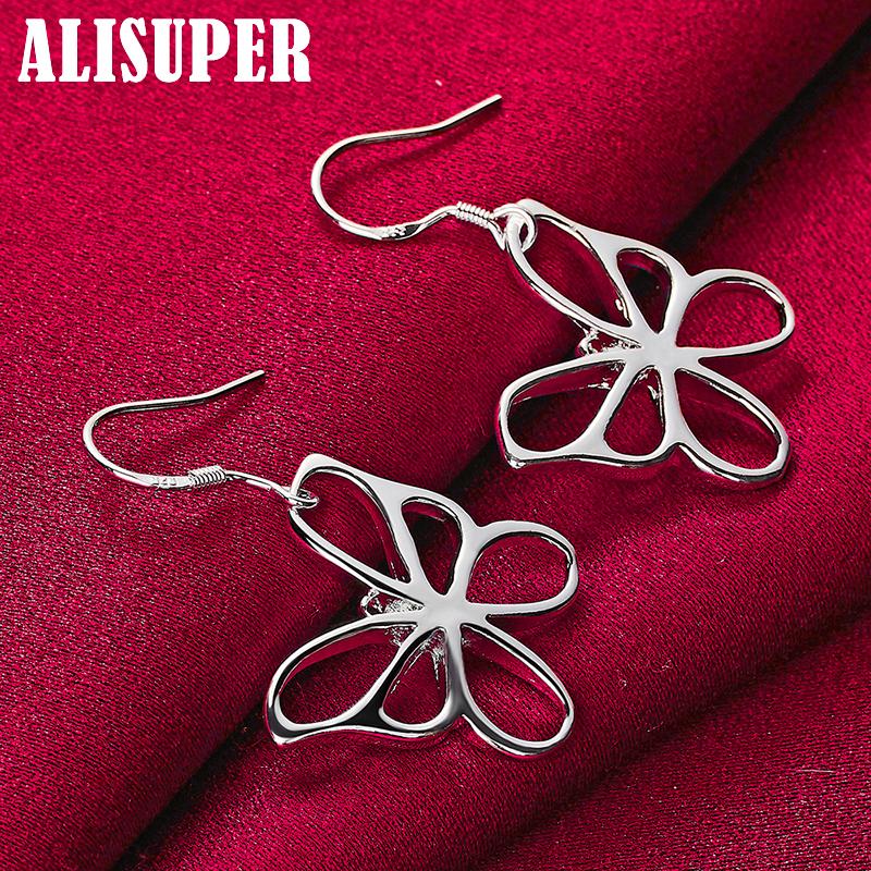 925 Sterling Silver Hollow Butterfly Drop Earrings Jewelry