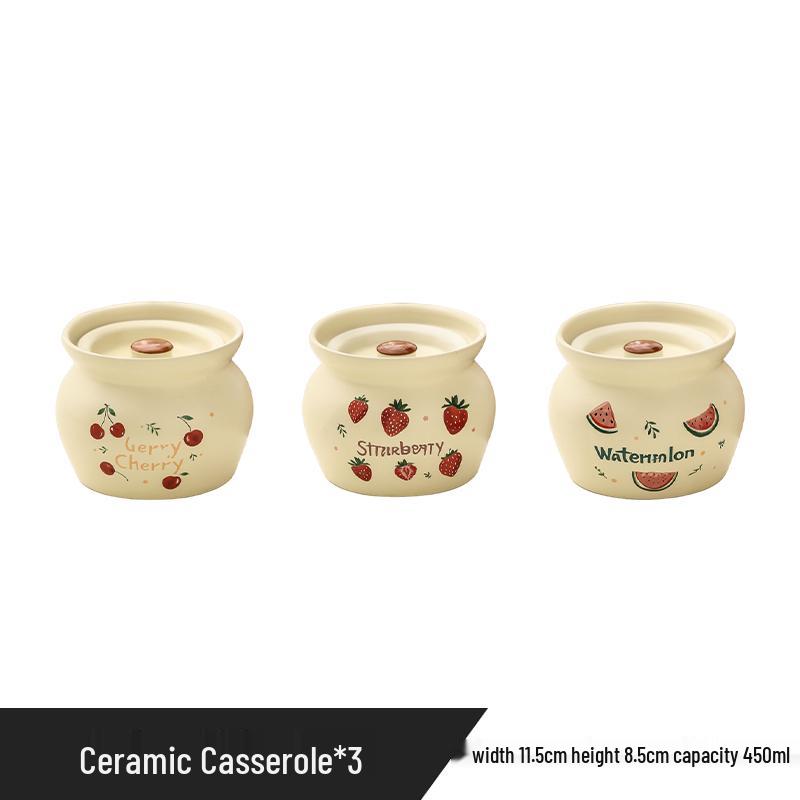 Ceramic Earthen Pot with Lid for Stews & Double Boiled Dishes - Single-Serve Steamed Egg Cup Included