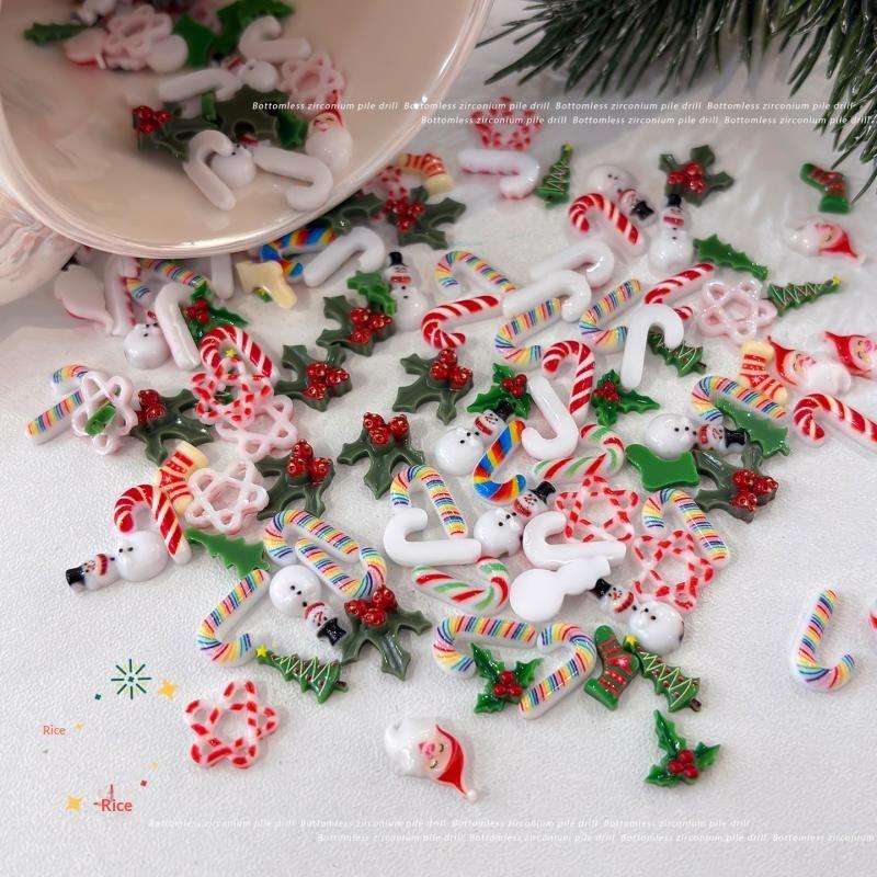 100Pcs 3D Snowman Elk Nail Art Decorations Multipurpose DIY Craft Hair Jewelry Xmas Gift for Children
