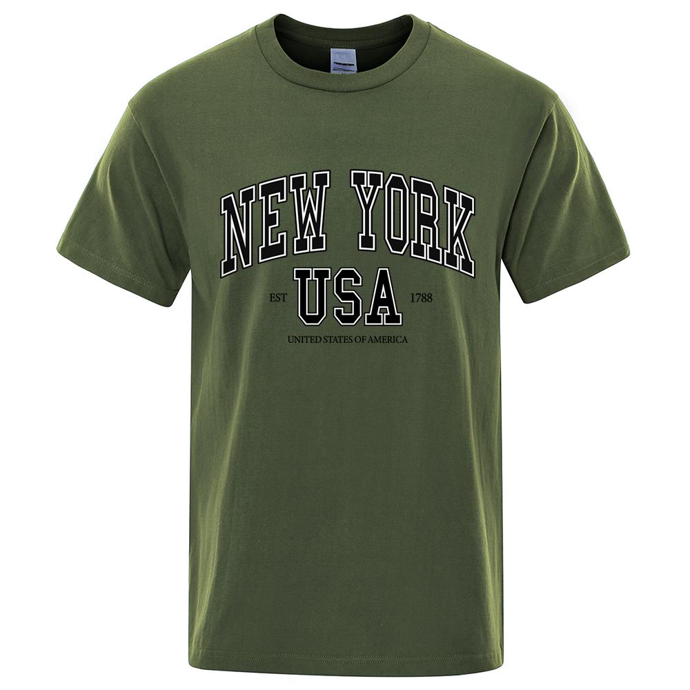 New York Usa Est 1788 Street City Letter Tops Men O-Neck Shirt Summer Loose Clothing Loose Cotton Oversize Tshirt Hip Hop Tops