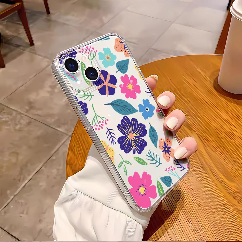 Painted leaf flower apple 17 pro mobile phone case iphone14 hot-selling 15pm protective case 13 anti-drop