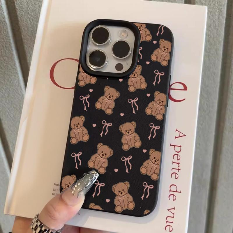 Bear and bow pattern design Phone Case For iPhone 17 16 15 14 13 12 11 Pro Max XS XR 16E 15 Plus 17 Air 17 Pro Soft Cover