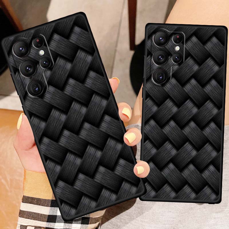 Black carved woven texture Phone Case For Samsung Galaxy S26 S25 S24 S23 S22 S21 S20 Ultra Plus FE 5G Black Soft TPU