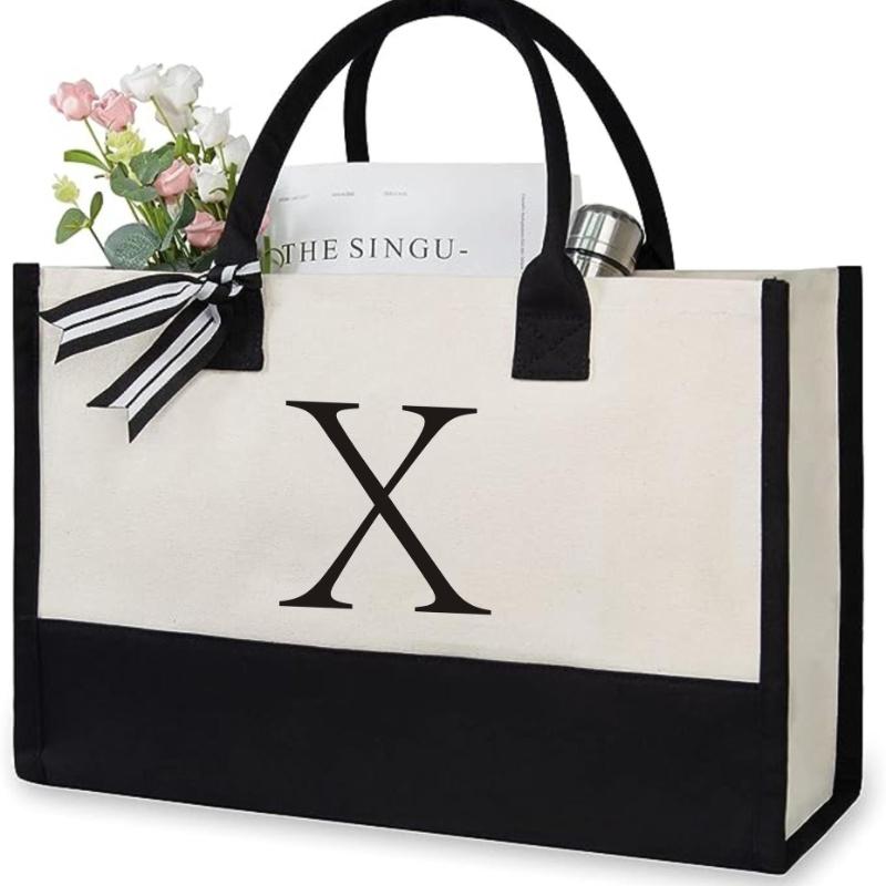 Fashionable Canvas Tote Bag with Letter and Flower Accents - Large Capacity for Beach, Shopping, and Casual Outings