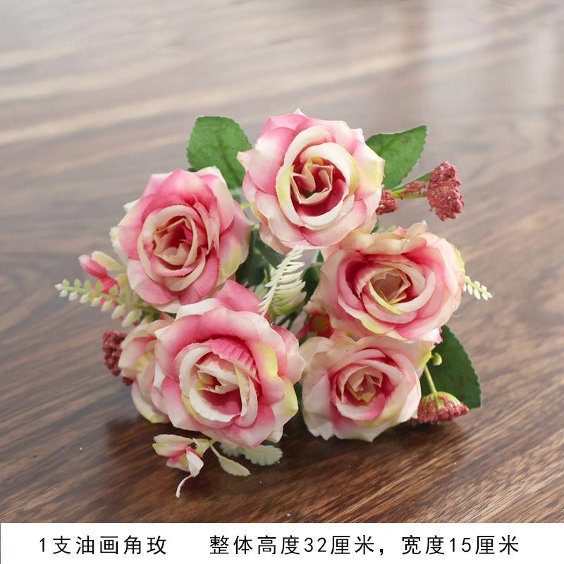 Single Stem Artificial Flower Rose For Indoor Decoration Silk Fabric Artificial Flowers For Room Decoration Small Bunch Of Plastic Flower Bouquets.