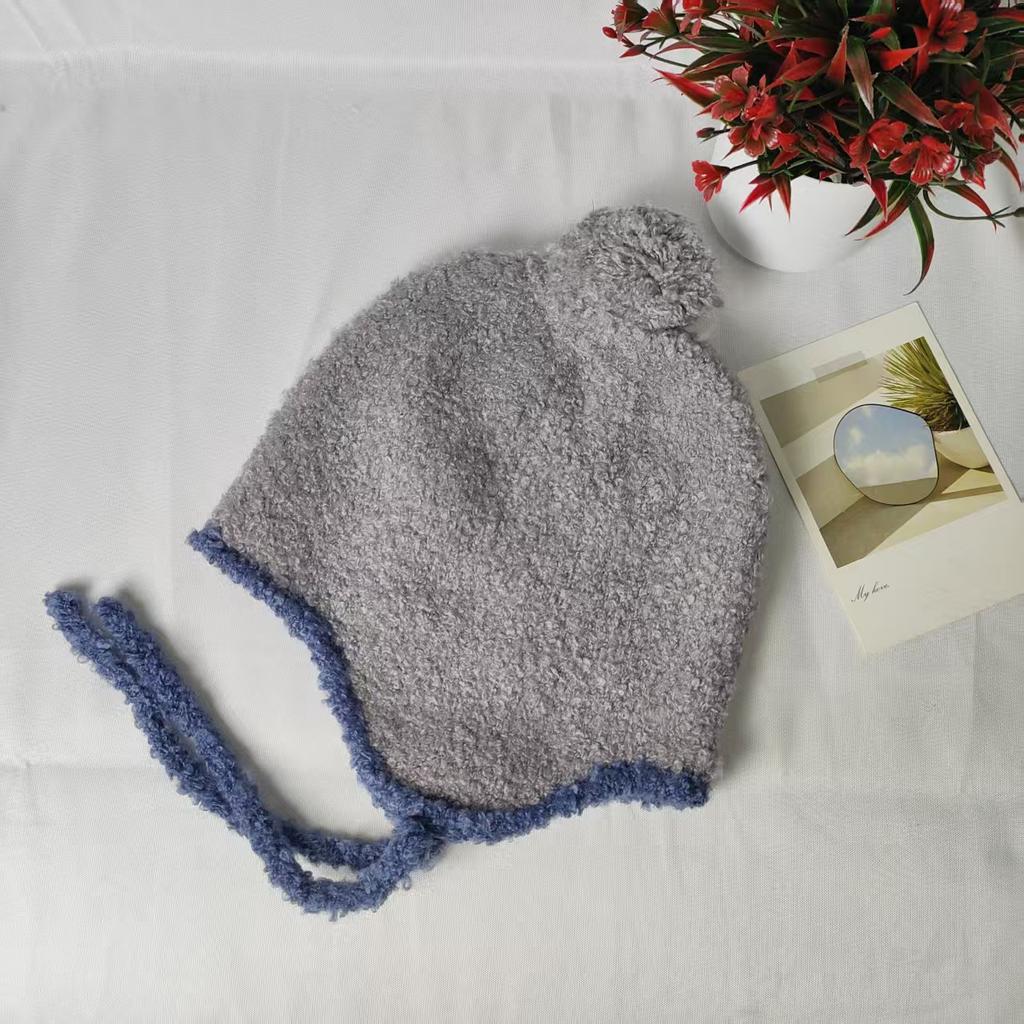 Korea Autumn and Winter Cute Versatile Knitted Hat Headband Hat Women's Ear Protection Warm Windproof Lace-up Pullover Wool Hat