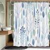 Plant Leaves Flower Bath Curtains Set Garden Floral Drum Tower Fabric Bathroom Decor Splash Resistant Partition Bath Curtains