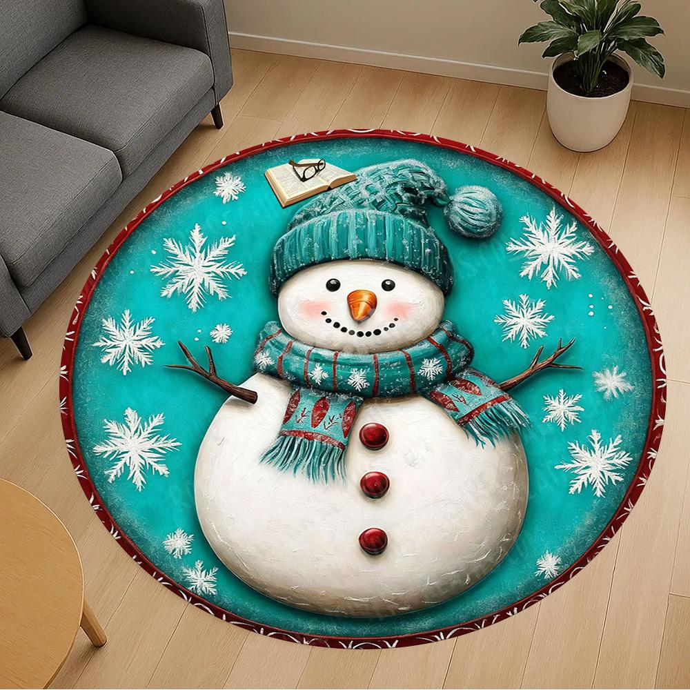1PC snowman snowflake Office Round Area Rug, Under Office Chairs Bedroom Living Room Home Decor,Carpet for Office, -1110181