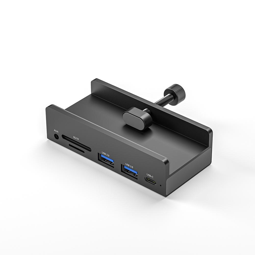 

USB C HUB Docking Station Mount on Desk Computer 3.5mm AUX Type C Cable Micro SD Card Reader Disk Data Transfer Charge Dock чёрный