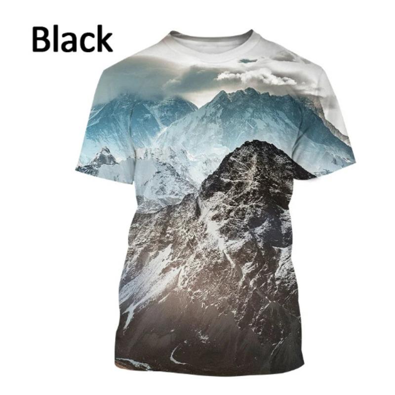 Men's 3D Printed Street Fashion T-Shirt Snow Mountain Scenery Print Short Sleeve O-Neck Pullover casual top