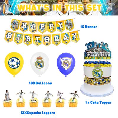 32 шт. украшения для вечеринок Real Madrid CF включают воздушные шары-топперы для торта-баннера