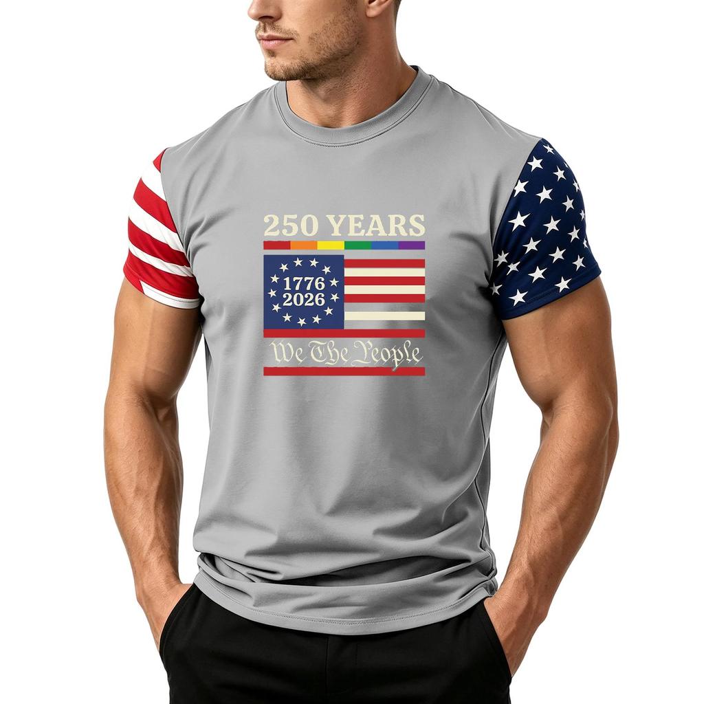 Men's Independence Day Flag Print Short Sleeve T-Shirt, Loose Casual Daily Summer Tops