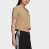 Adidas Originals Cropped Tee Pocket Spliced Striped Sports Short Sleeve T-Shirt Women Tops Khaki H15829