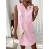 Un Vestito Camicia a Righe Senza Maniche con Scollo a V e Bottoni, per una Donna alla Moda, Morbido e Casual