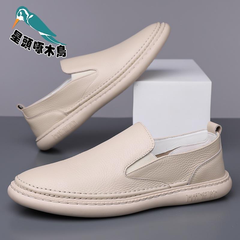 

Первый слой коровьей кожи, маленькие белые туфли, новые повседневные лоферы на мягкой подошве на одной педали, дышащие туфли Doudou 38