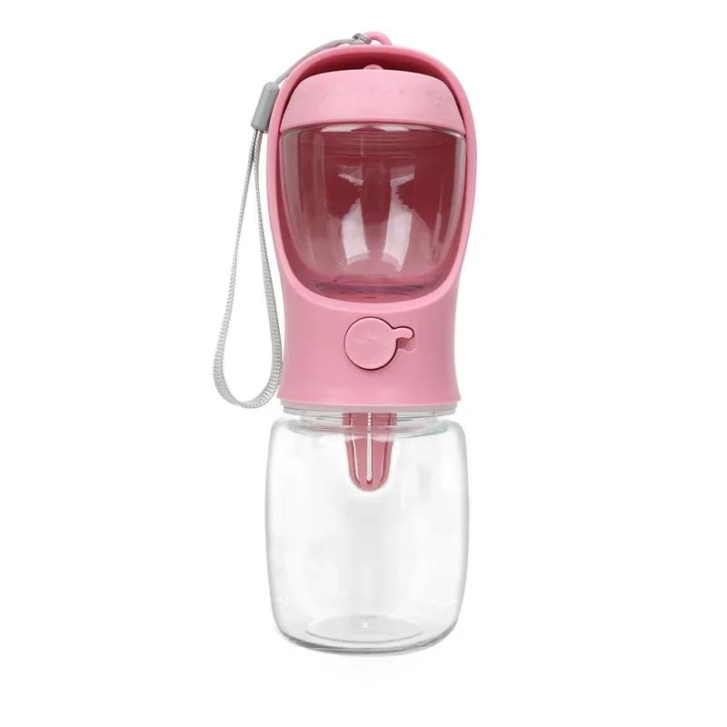 

Portable Dog Cat Water Bottle With Storage Food And Water Container Suitable For Puppy Pets Dogs Feeder Bowl Outdoor Travel Pet Supplies Decor 350ml рожевий
