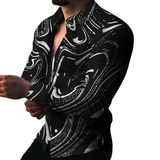 Men Shirt Long Sleeve Turn-down Collar Colorful Print Single-breasted Summer Top Men Clubwear