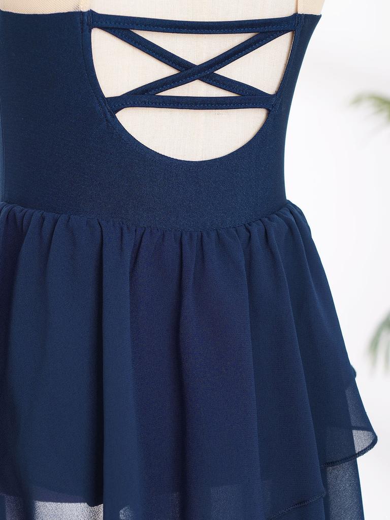 Dívčí třpytivé lyrické představení šaty Průsvitný síťovaný patchwork Falešný výstřih Otevřená záda Šaty s nepravidelným lemem