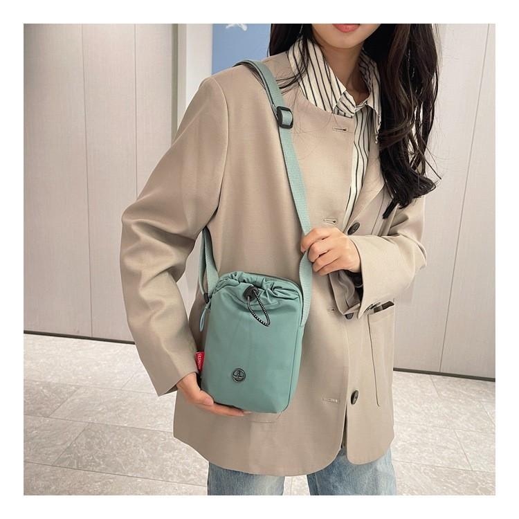 Nylon Vertical Phone Bag For Women With Drawstring Closure And Mobile Pocket