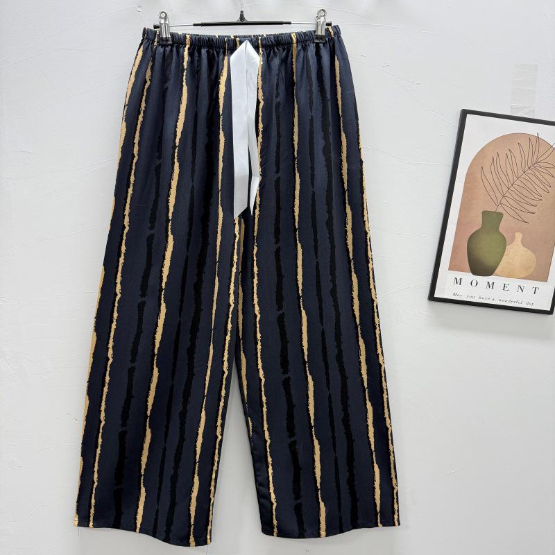 Damen-Blumen-Baumwoll-Seiden-Pyjama - Große Größen, Sommer, Leicht, Für draußen, Gerades Bein, Lockerer Schnitt
