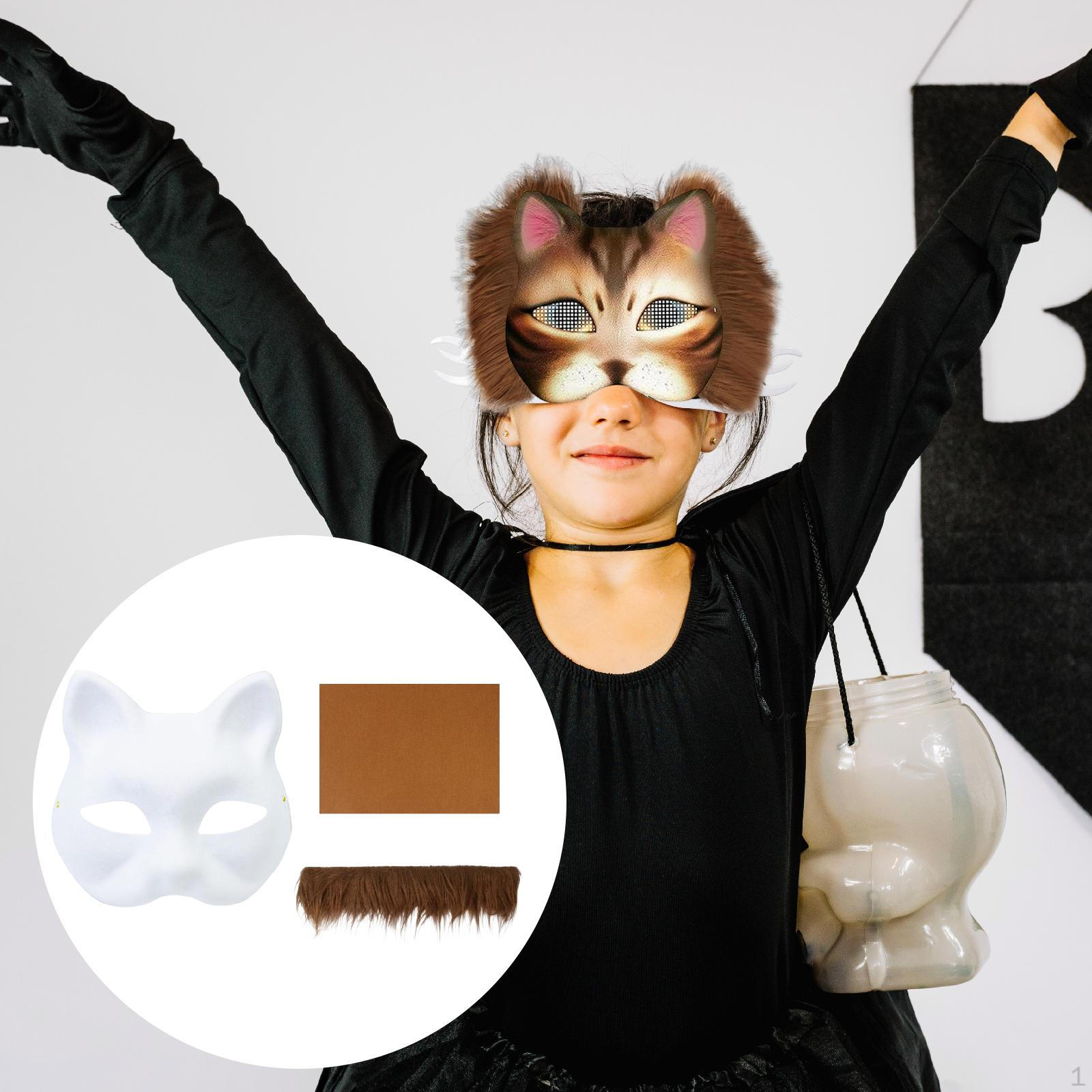 

Набор для DIY Кошки Маскарадная маска для лица белого цвета, с лентой и сеткой для детей и взрослых коричневый