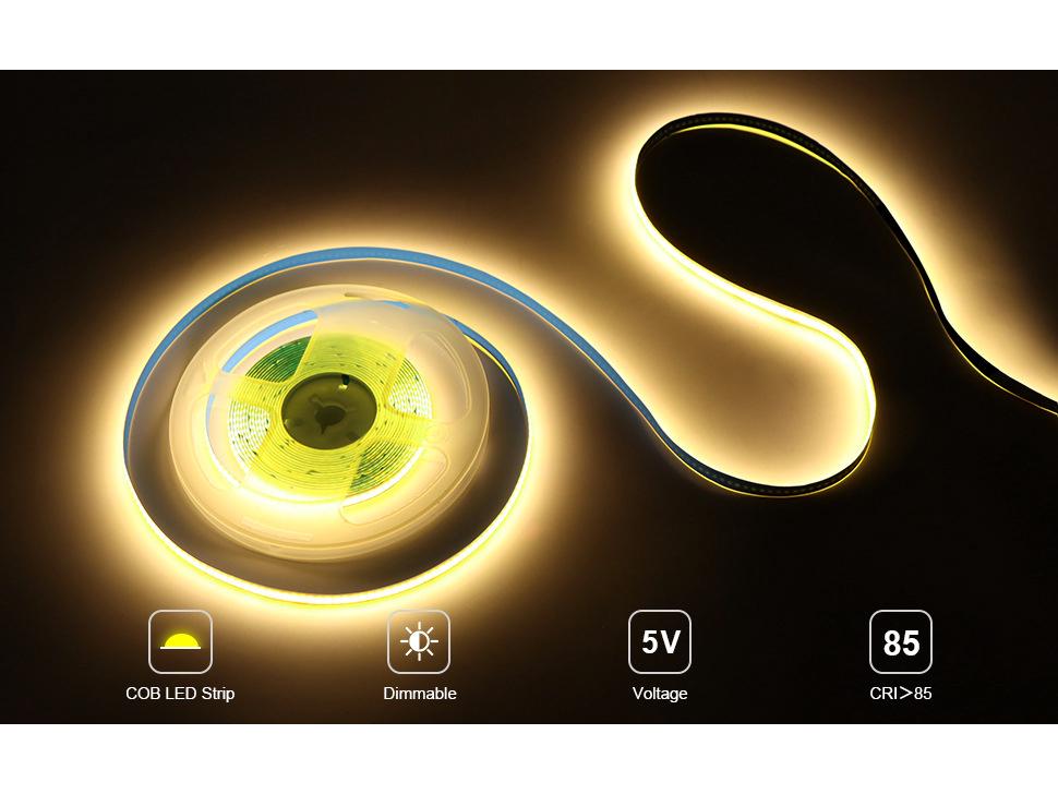 5V COB LED Strip Light Set with Touch Sensor Switch for Wardrobe or Display Cabinet