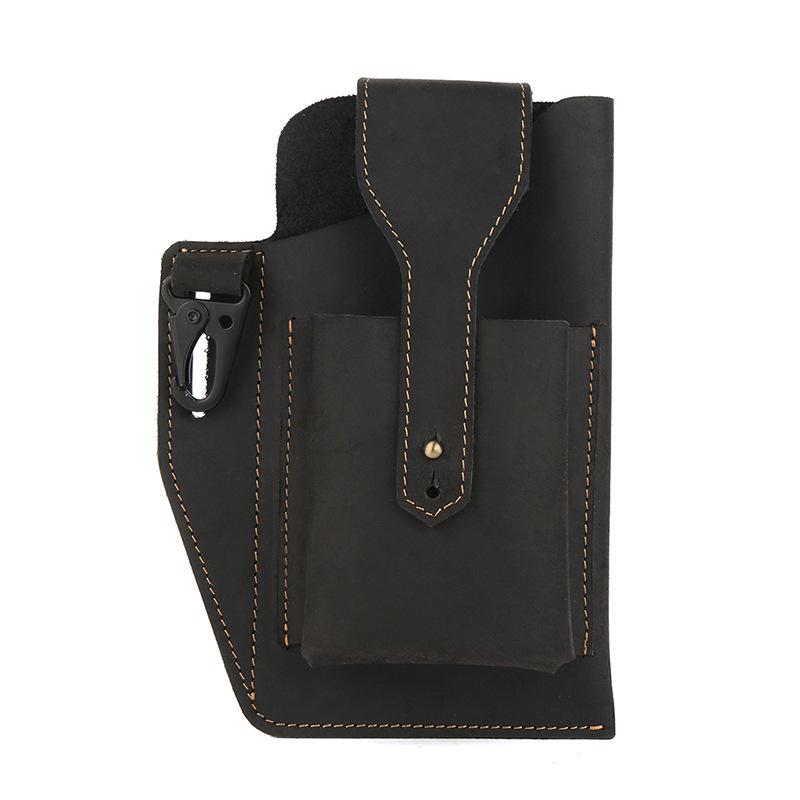 Men's Genuine Leather Tactical Mobile Phone Waist Bag - Crazy Horse Sports Style