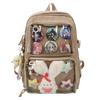 Simple Solid Color Large Capacity Student Backpack With Pendant Badge And
