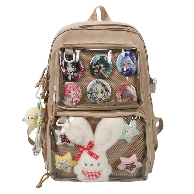 Simple Solid Color Large Capacity Student Backpack With Pendant Badge And