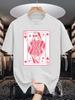 Yellow Unisexs Tee Retro Poker Queen Card Print Crew Neck Cotton Short Sleeve Fashion Male Street Summer Soft Daily Casual Wear