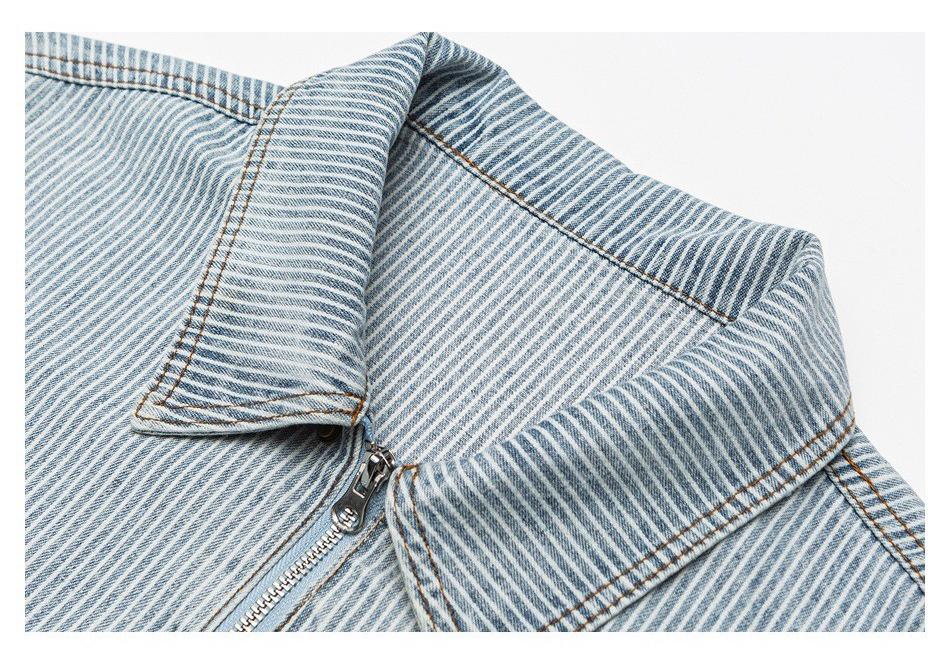 Spring Autumn Men's Classic Striped Retro Washed Ice Blue Denim Jacket W515